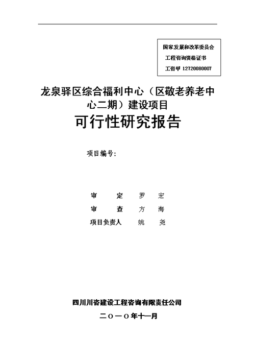 (定稿)龙泉驿区综合福利中心(区敬老养老中心二期)项目投资可研报告